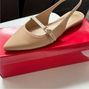 Guess Beige Slingback Flats with Gold Accent